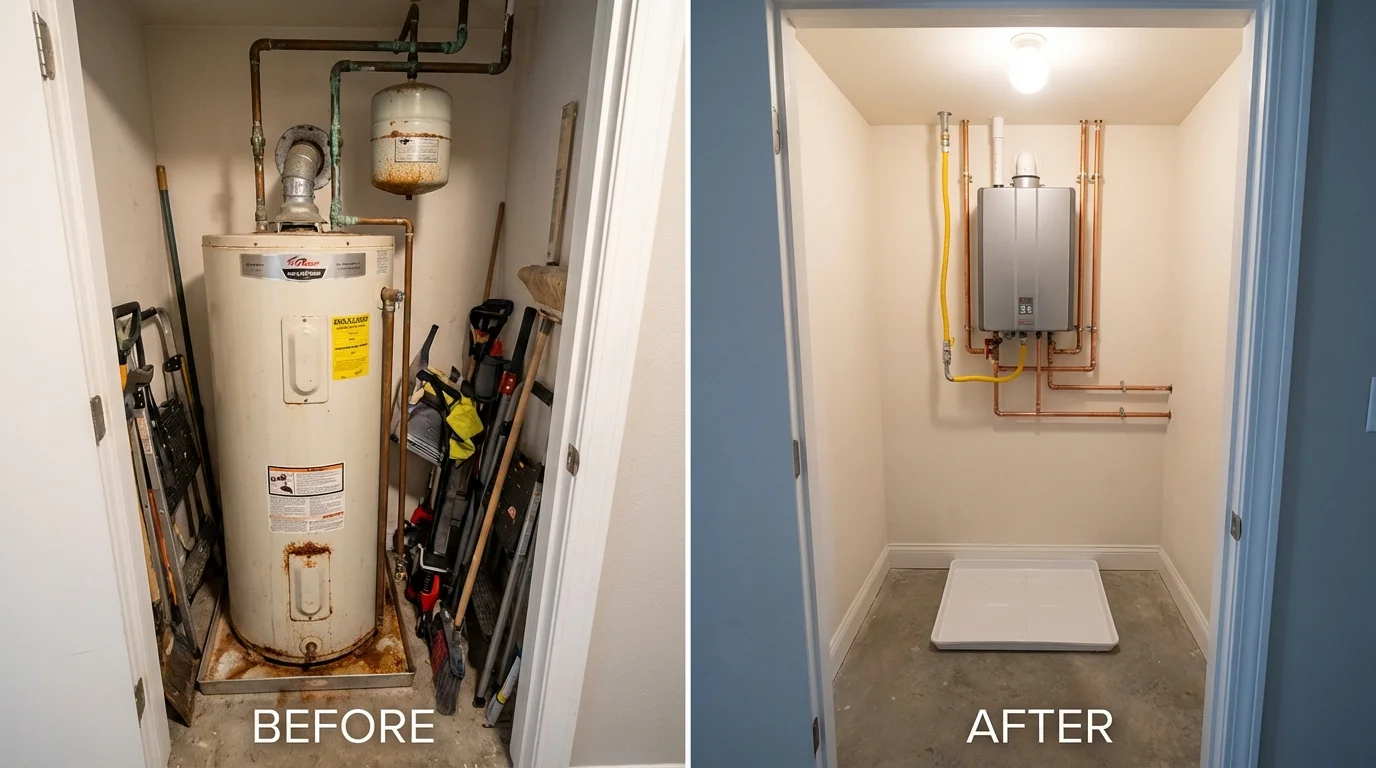 Tank water heater versus wall-mounted tankless unit comparison for Fox Lake, WI homeowners